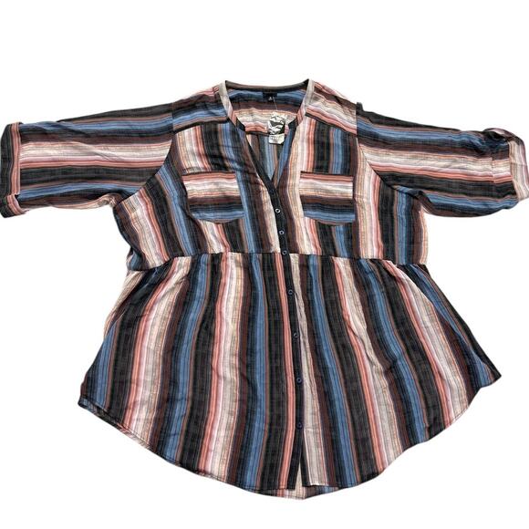 Torrid Button Up  Blouse Size ^ in Blue and Peach - Picture 8 of 12